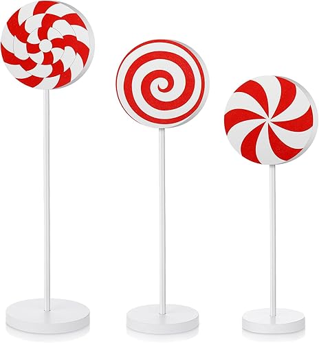 Amyhill 3 piezas de decoración de Navidad de madera para decoración de bandeja escalonada de invierno, centros de mesa de dulces rojos y blancos,
