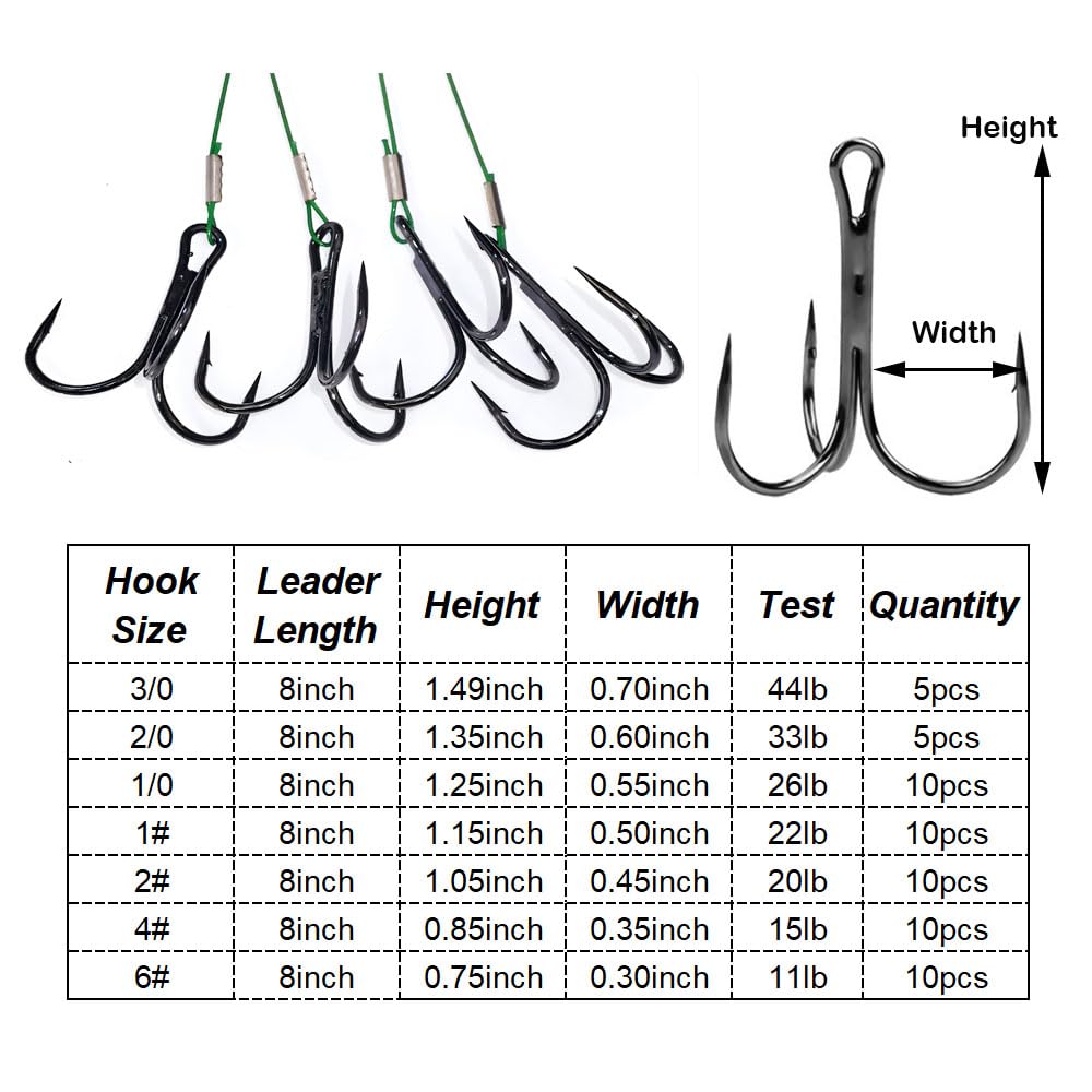 5-10pcs Fishing Treble Hook with Leader Nylon Coated Fishing Wire Leader with Swivel 3/0 2/0 1/0 1# 2# 4# 6# (Green Leader, 6#-10pcs)
