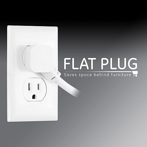 Miniatura 4 de GE Protector SurGE de 6 tomas, paquete de 4, cable de extensión de 20 pies, 800 julios, de enchufe plano, cubiertas de seguridad de girar para