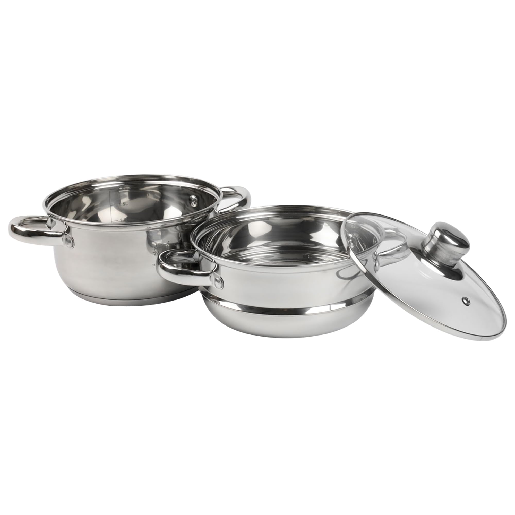 KARL HAUSMANN Vaporera 2,1L 18 cm - Olla Vapor De Acero Inoxidable Para Inducción, Vaporera Con Tapa De Vidrio Para Verduras, Pescado, Dumplings Y Patatas