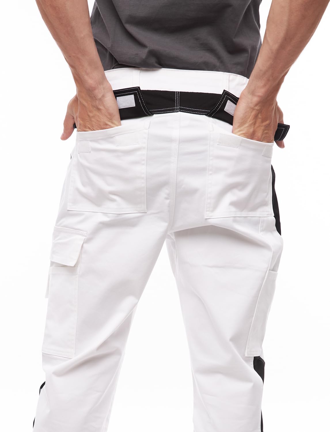 strongAnt Pantalones de Pintor para Hombre Powerstretch con Prácticos Bolsillos - Blanco-Negro Talla 46