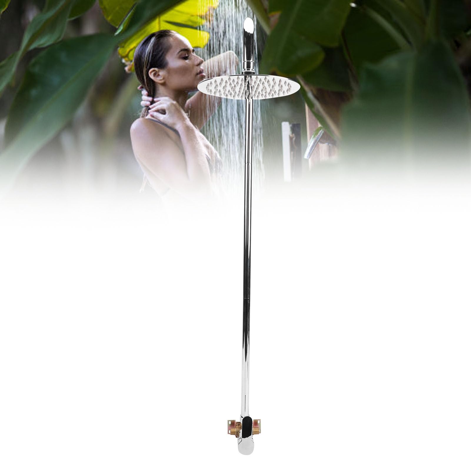 Kit de Ducha Exterior, Cabezal de Ducha Tipo Lluvia de Acero Inoxidable 304 con Acabado Galvanizado, para Patio, Piscina y Playa