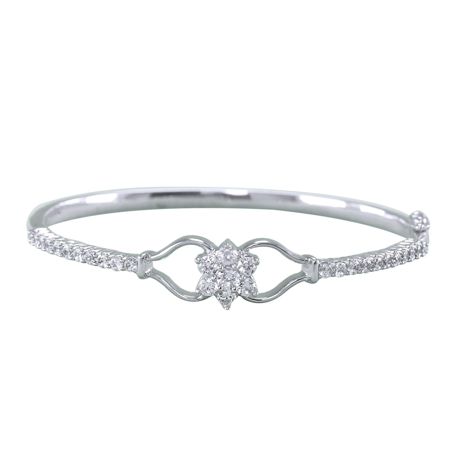 Pretty Jewels 1 20 Carat ctw Round Cut White Diamond Cluster Floral Bangle Bracelet In 10k Or 14k
