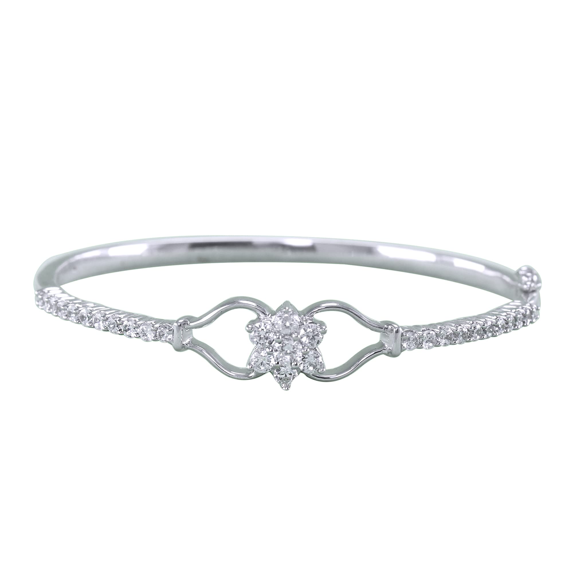 Pretty Jewels 1 20 Carat ctw Round Cut White Diamond Cluster Floral Bangle Bracelet In 10k Or 14k