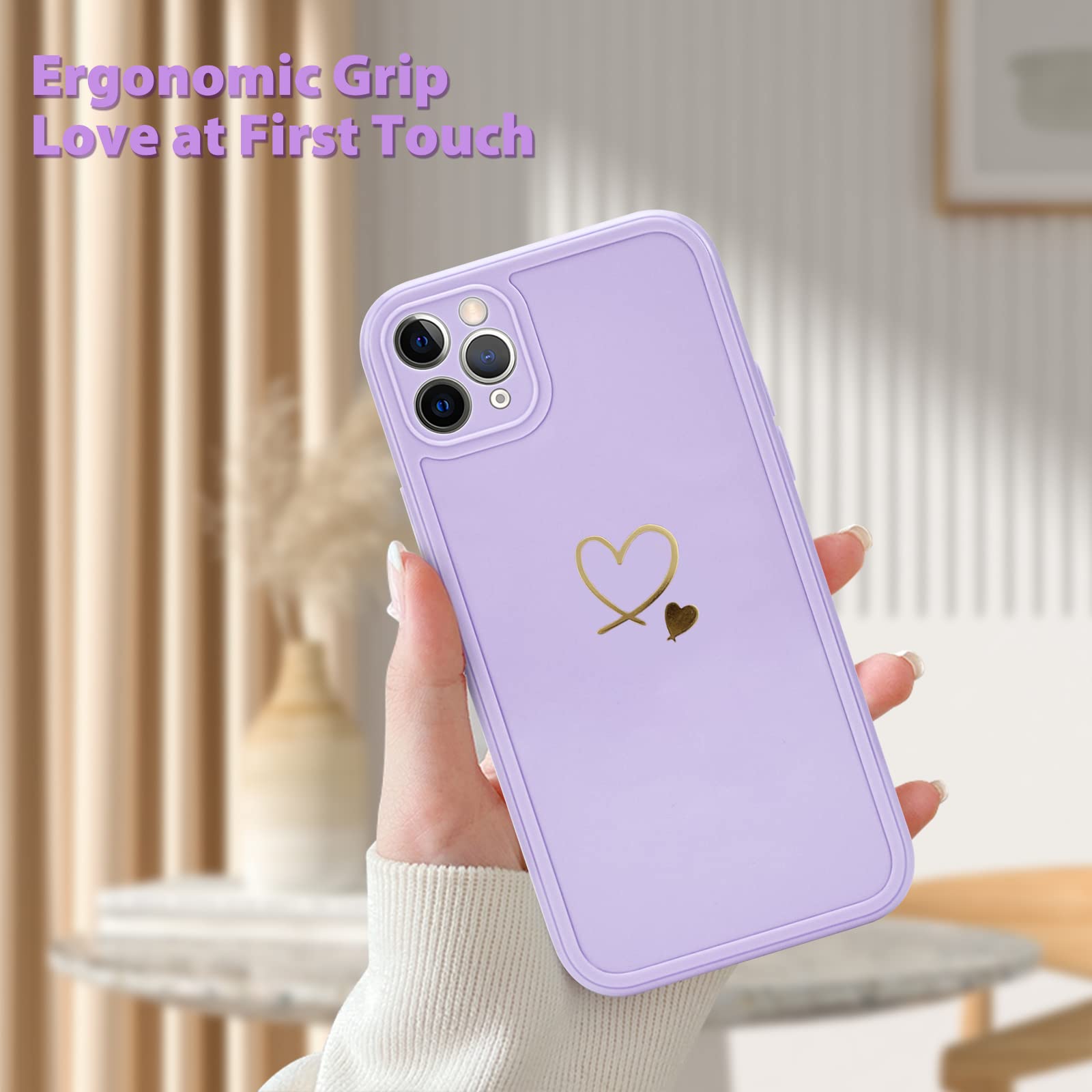 Custodia per iPhone 11 Pro Max, Motivo Amore-Cuore Dorato per Donne Ragazze Custodia Protettiva Antiurto Sottile Flessibile Morbido Silicone Compatibile con iPhone 11 Pro Max (6.1 Pollici)-Rosa