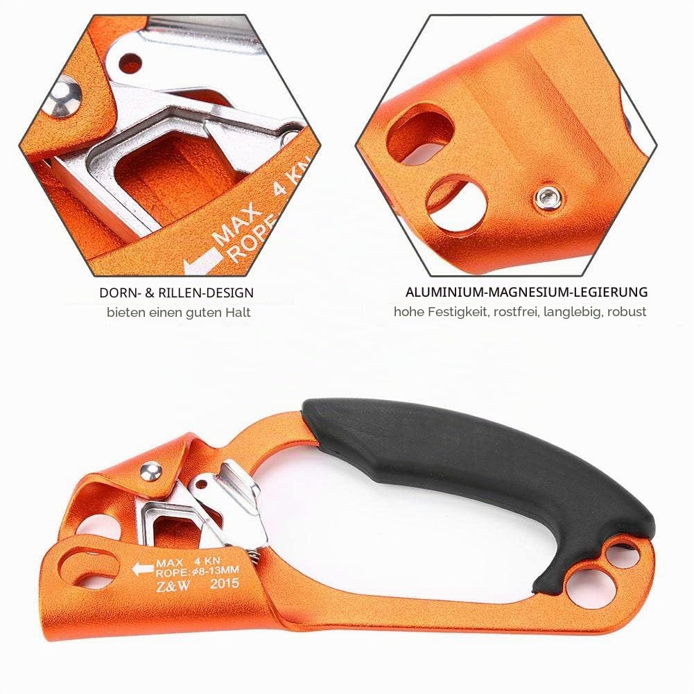 Tbest Handsteigklemme Ascender Seilklemme Klettern Rechte Hand Ascender Kletterhand Klettergriff rechts für 8mm-13mm Seil rechtshändige Kletterausrüstung-grün/orange/grau