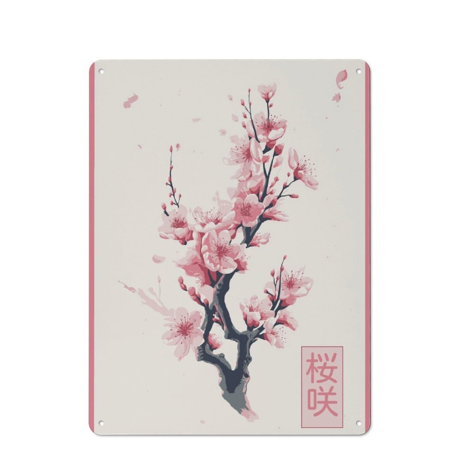 Junmoney Sakura Branch Pink Metal Wall Sign 40X30cm Featuring For Garage Or Workshop, For Home Office, Studio And Craft Room Walls