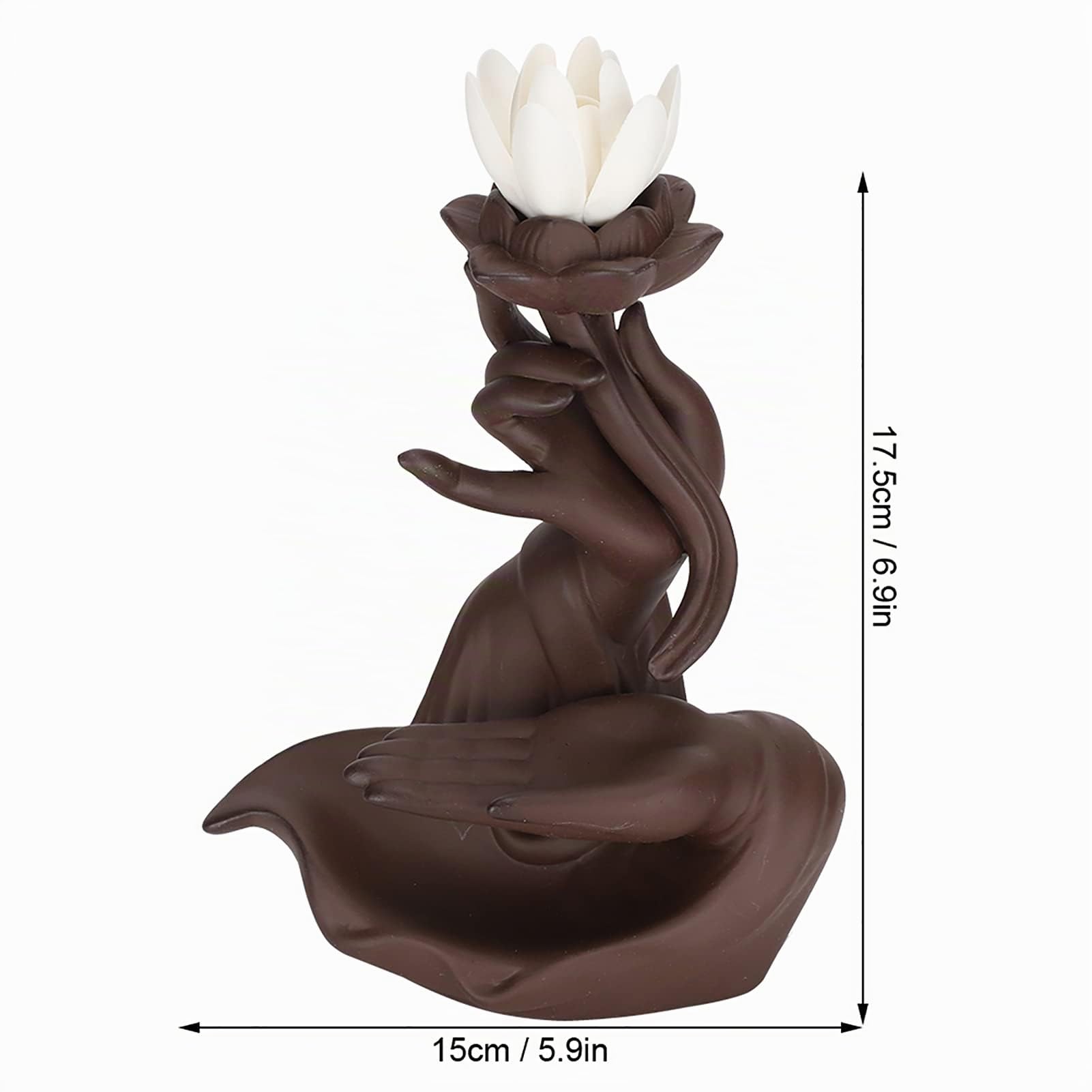 Jiawu Bruciatore di incenso a riflusso, fiore di loto/monaco cascata portaincenso, realizzato a mano, in ceramica, con cono a riflusso e bastoni di incenso, per aromaterapia, meditazione, relax