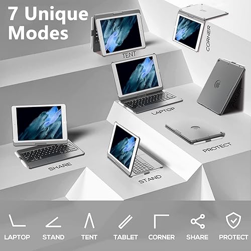 Miniatura 5 de TQQ Funda táctil para iPad de 9 generación con teclado (10.2 pulgadas, 2021), trackpad multitáctil, cubierta protectora giratoria de 360 para