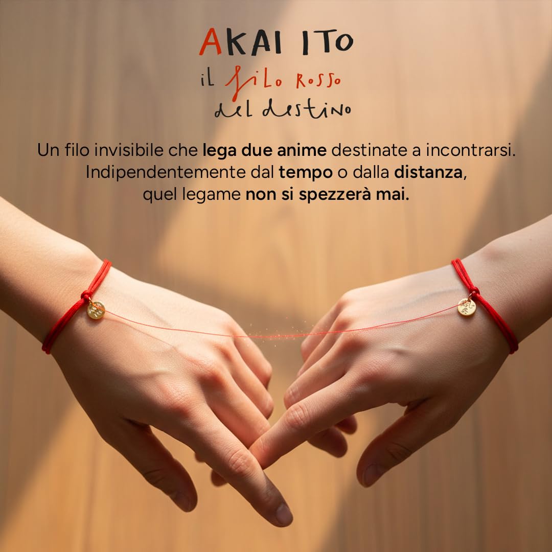 KAKI La Felicità è Nelle Piccole Cose Braccialetti di coppia Filo Rosso del destino con pendente colorazione Argento (coppia)