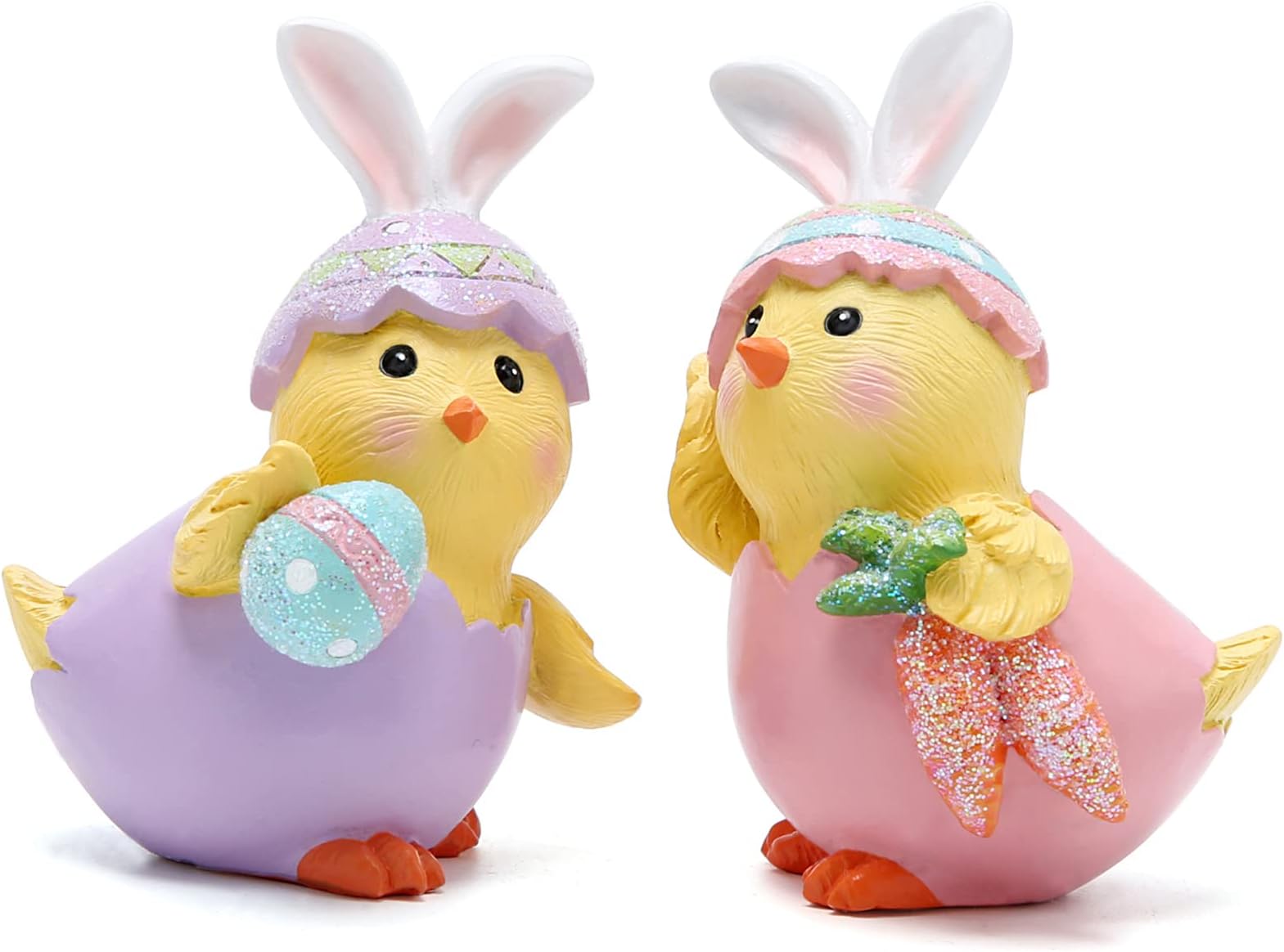 Hodao 2 PCS Easter Chick Decorations Spring Chicken Decors Figurines Tabletopper Decorations for Party Home Holiday Cute Egg Easter Day Gifts