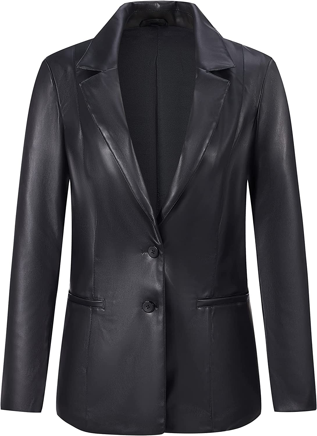 PLC Women's Faux Leather Blazer Jacket Spring and Fall Fashion, Casual Stylish Loose Soft Coat Button Down