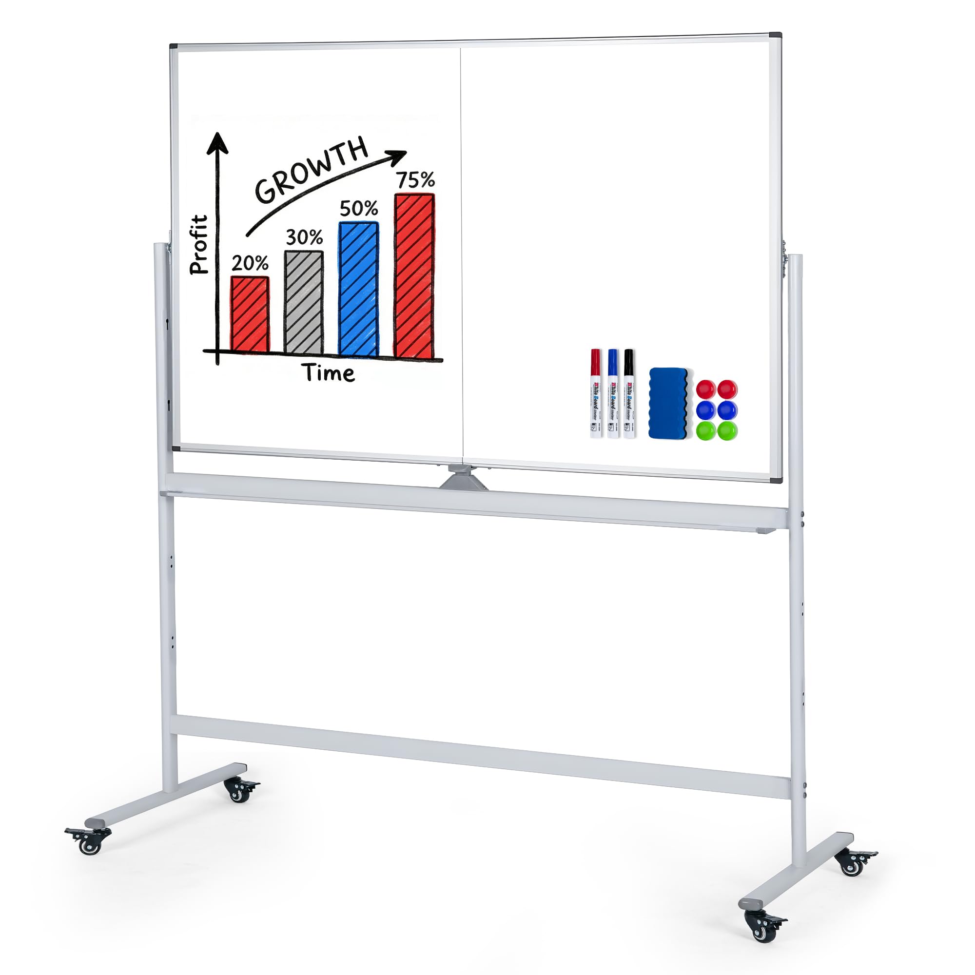 Nordswal 120 x 90 cm Double Sided Whiteboard with Stand, Mobile Whiteboard on Wheels, Magnetic Dry Wipe Board, 360° Rotating White Board with Aluminium Frame for Office, Classroom, Home