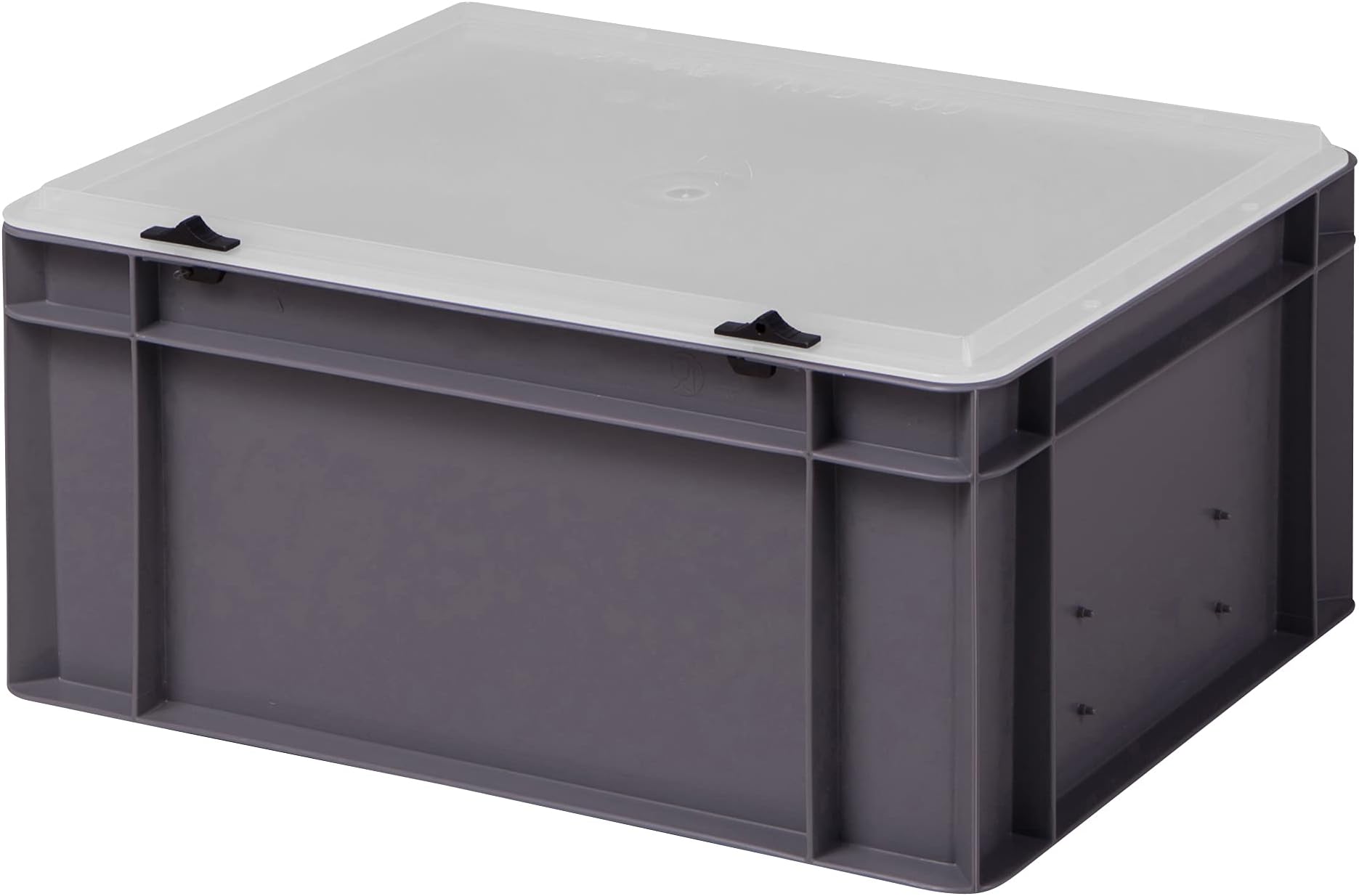 Euro-Transport-Stapelkasten Grau Mit Deckel – 400x300x86 Mm, 9 Liter, PPN, Lebensmittelecht – Made In Germany
