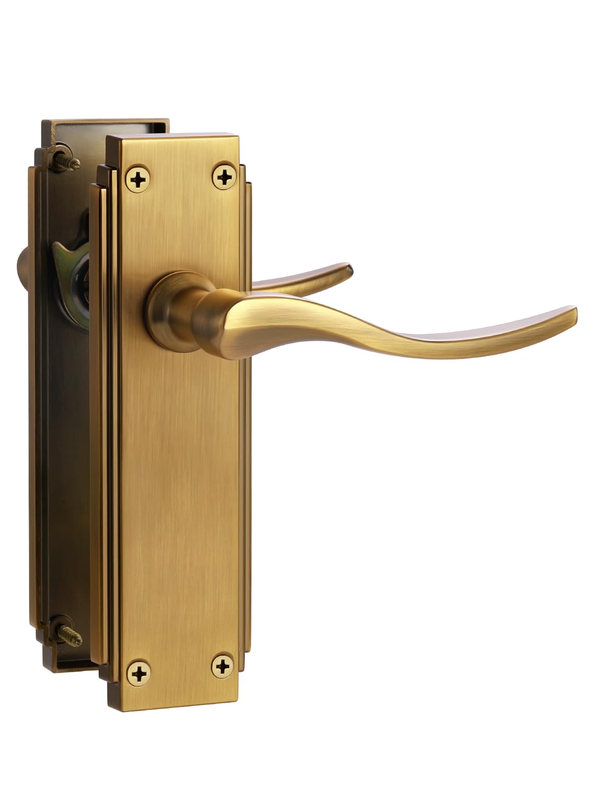 SORWDUERM 1 Pair Hanoverian Scroll Antique Bronze Internal Door Handles,Short Latch Lever Set for Interior Wooden Doors,Fits Standard UK Door,Zinc Alloy