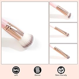 START MAKERS Makeup Brushes Dual Ended, 2Pcs Foundation Contour Concealer Brush Set for Blending Buffing Highlighting Setting, Professional Women Liquid Cream Powder Make up Brushes Set, Pink