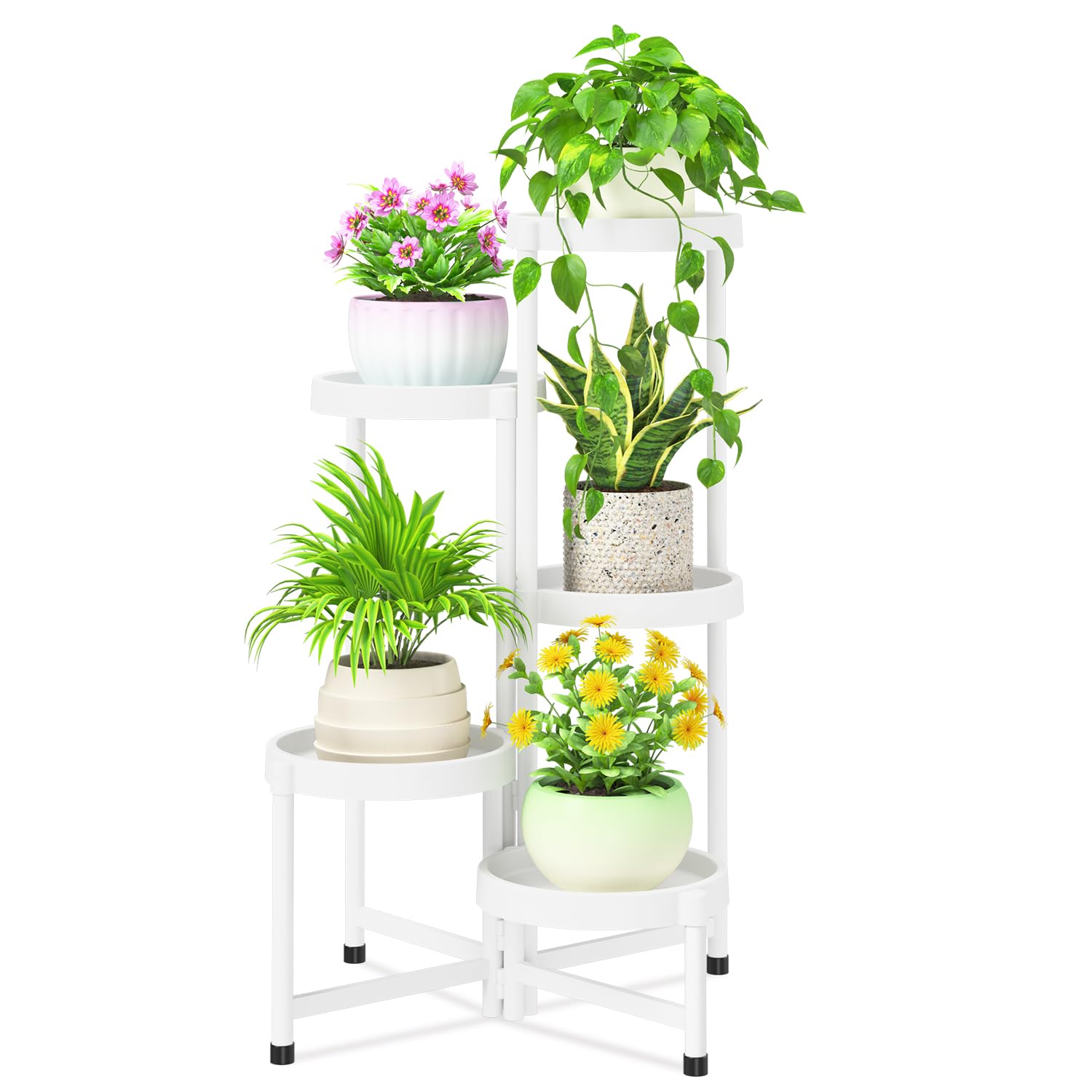 iDavosic.ly Pflanzenständer Plant Stand Metall/Kunststoff, 5 Ebenen, Weiß | Mehrstöckiges Pflanzenregal Blumenständer Blumenregal für Indoor Outdoor Wohnzimmer Balkon Terrasse Garten Hof