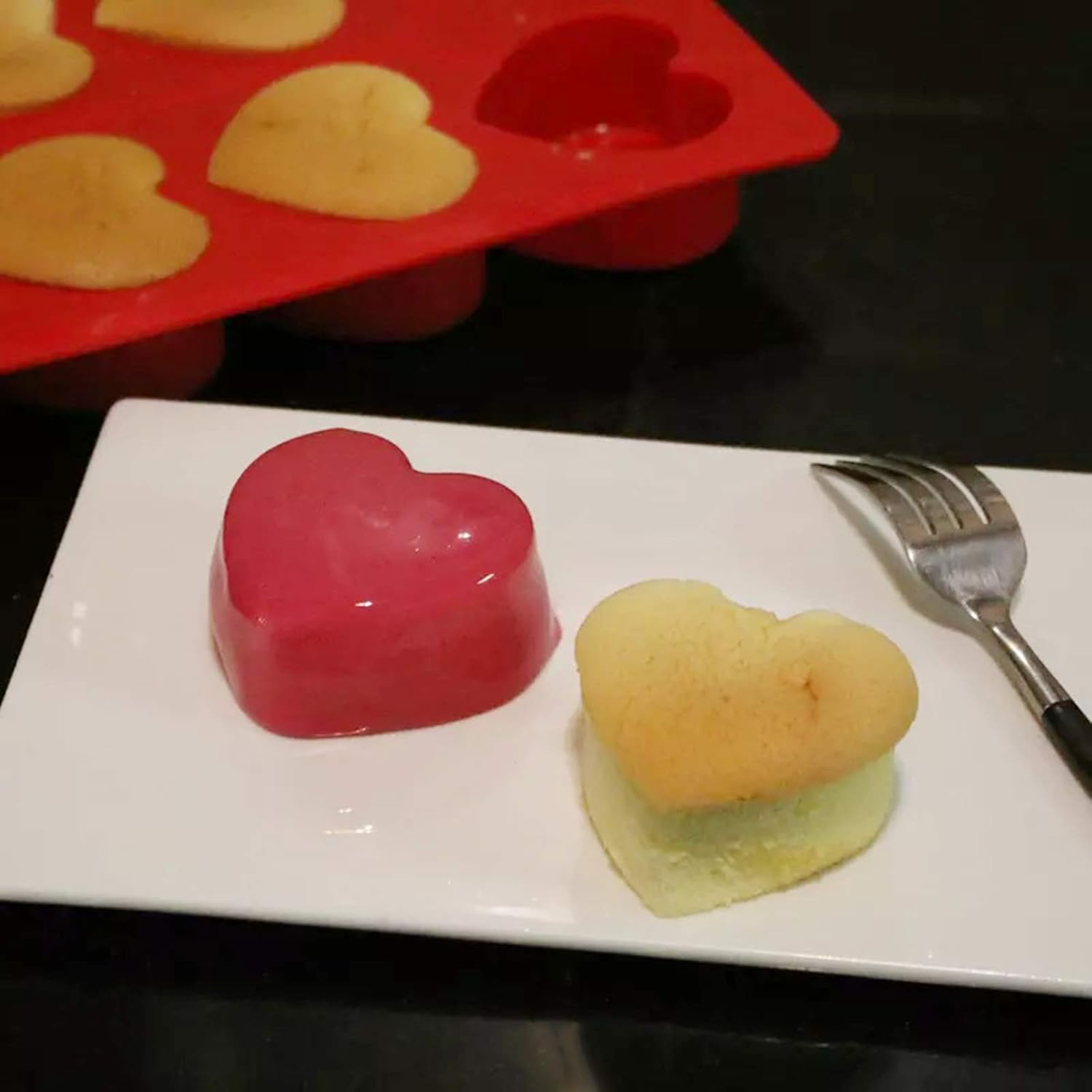 Silicone Muffin Pan Chocolate Molds Heart Rose Shaped Silicone Baking Molds for Christmas,Valentine's Day, Mother's Day Making Hot Chocolate Bomb,Egg Muffin,Cake,Jelly,Mousse,Pack of 2 (Red)