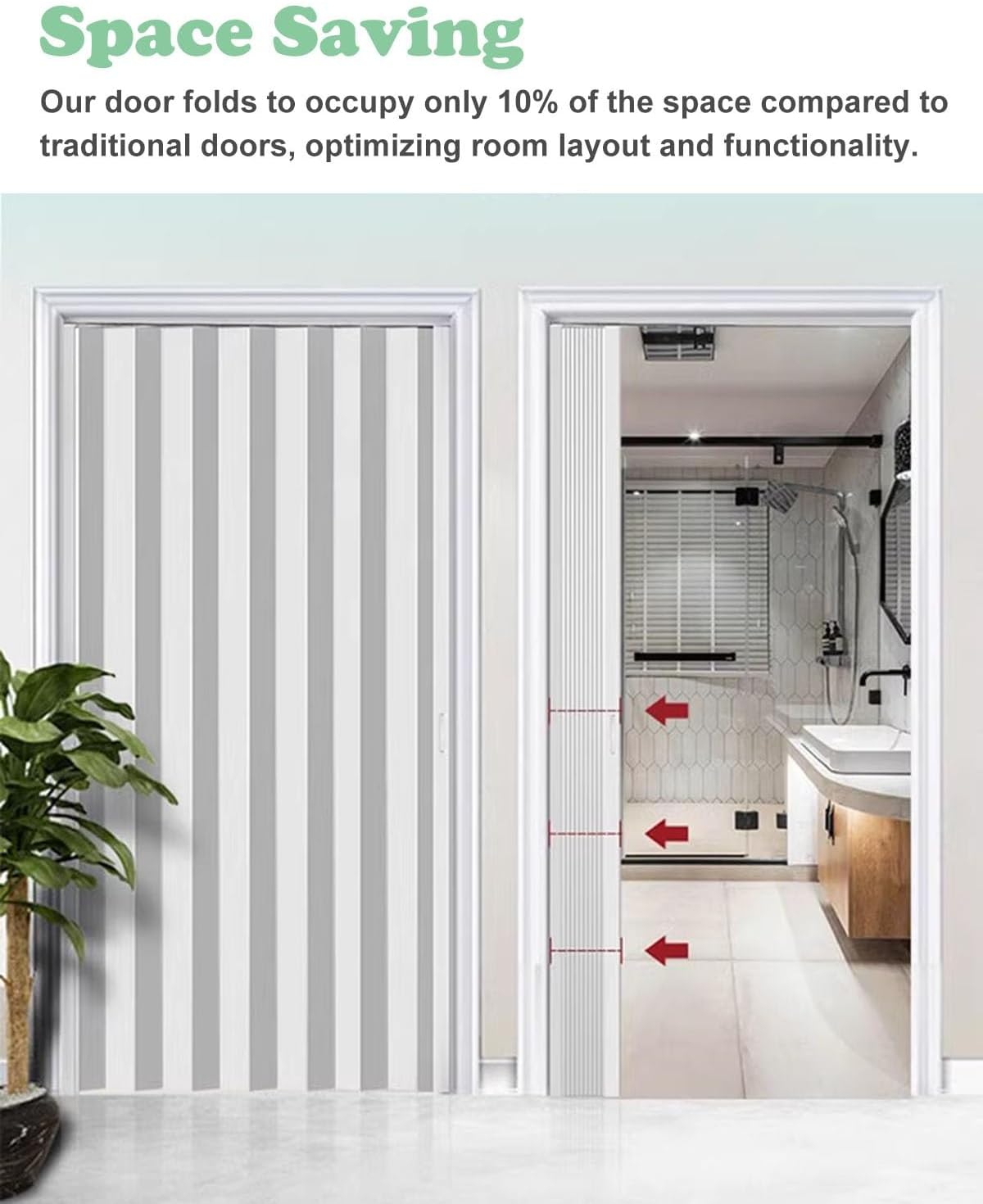 Accordion Door - PVC Folding Privacy Door for Room Division, Ideal for Bathroom, Closet, Pantry & Laundry Room, Natural White Interior Sliding Door (40x80in)
