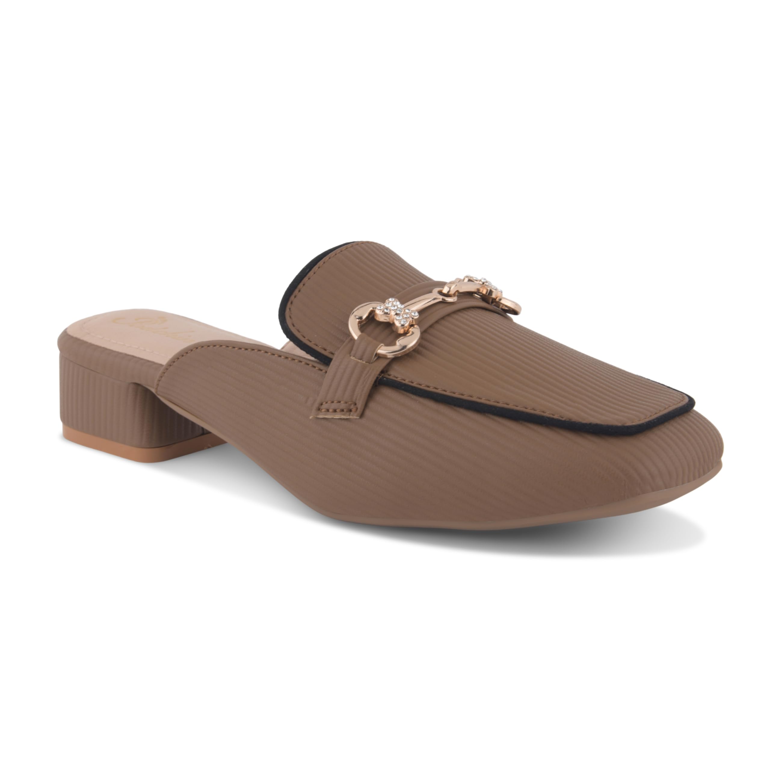 Women's Square Toe Block Heel Mules Slip-On Footwear with Horsebit Detail for Casual Office and Smart Casual Wear-image-7