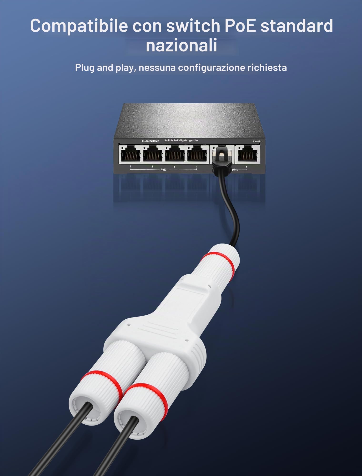 Ripetitore PoE Impermeabile Per Esterni | Estensore Di Rete Ethernet 10/100Mbps Fino A 500m Con Amplificatore Di Segnale PoE 48V, Ideale Per Telecamere Di Sicurezza E Access Point WiFi - 2