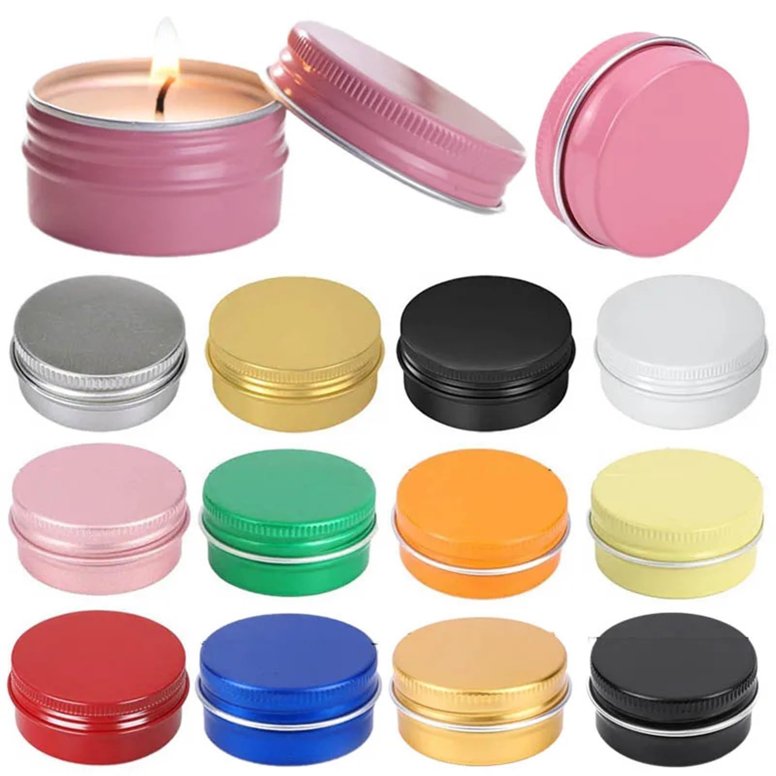 Ewuhyfp 12Pcs Candle Jars Screw Thread Aluminum Box 15G Empty Tin Jar Candle Jars Round Sample Pot For Face Cream Lip Balm Cosmetic Containers