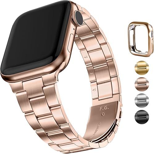 Miniatura 2 de Fullmosa Correa sin herramientas compatible con Apple Watch con funda de 1.614 in, 1.575 in, 1.496 in, oro rosa y acero inoxidable con funda de
