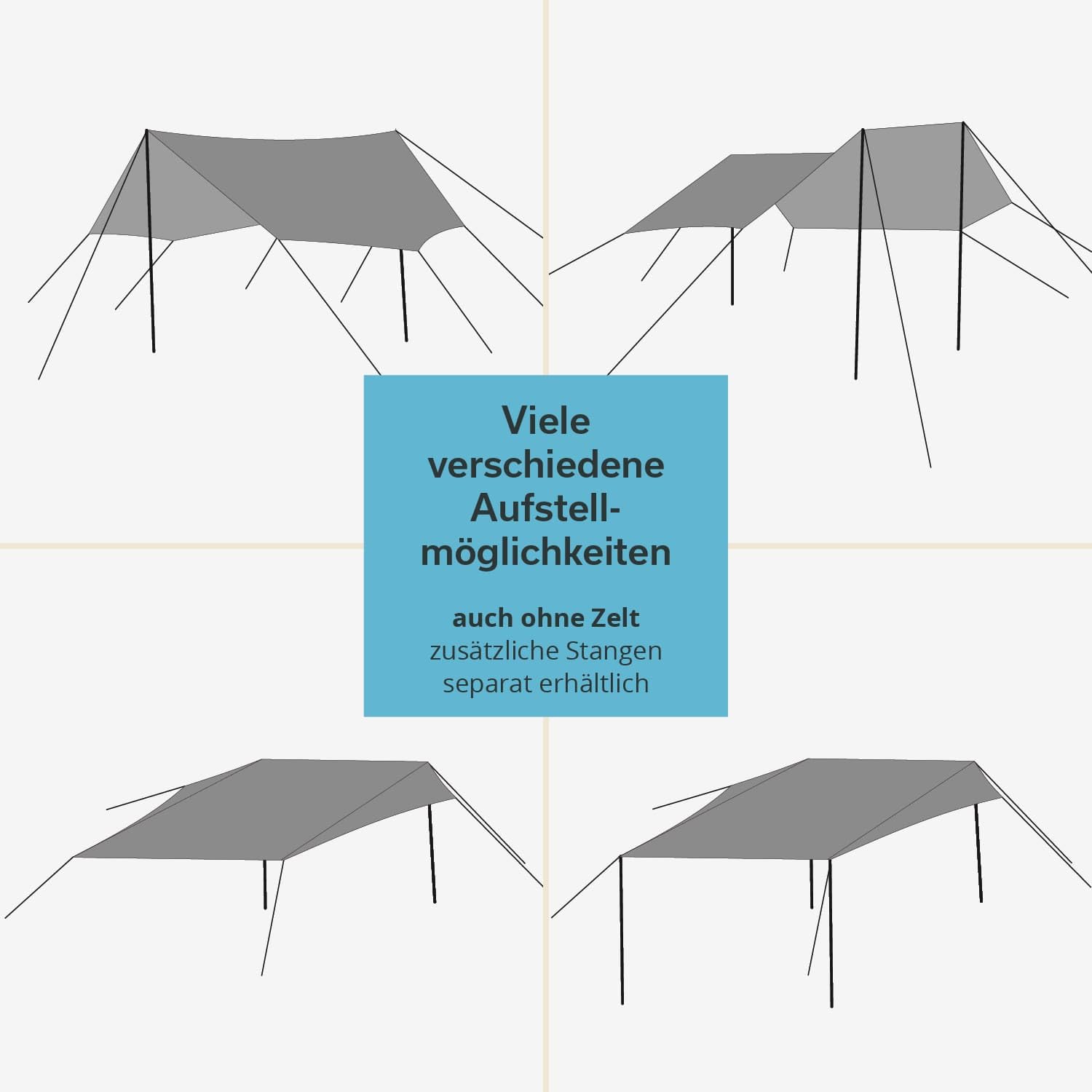 Skandika Sonnensegel Spirit 390 x 400 cm | Wetterschutz mit Teleskopstangen, wasserdicht 3000 mm Wassersäule, UPF 50+ | Sonnenschutz, Vordach für Zelt, Camping, Outdoor, Wandern, Garten (390 x 400 cm)