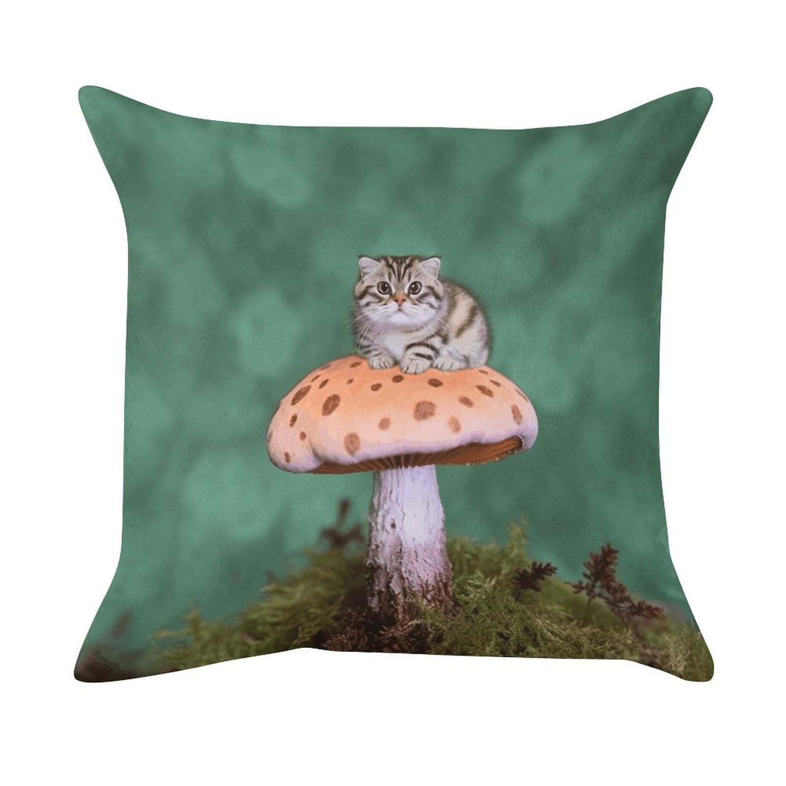 FekiLoot Cat on Mushroom Pillowcase Velvet Throw Pillow Cover Ultra Soft Lumbar Pillow Shells Square Cushion Cases with Zipper Luxury Cozy Pillows Shams for All Seasons
