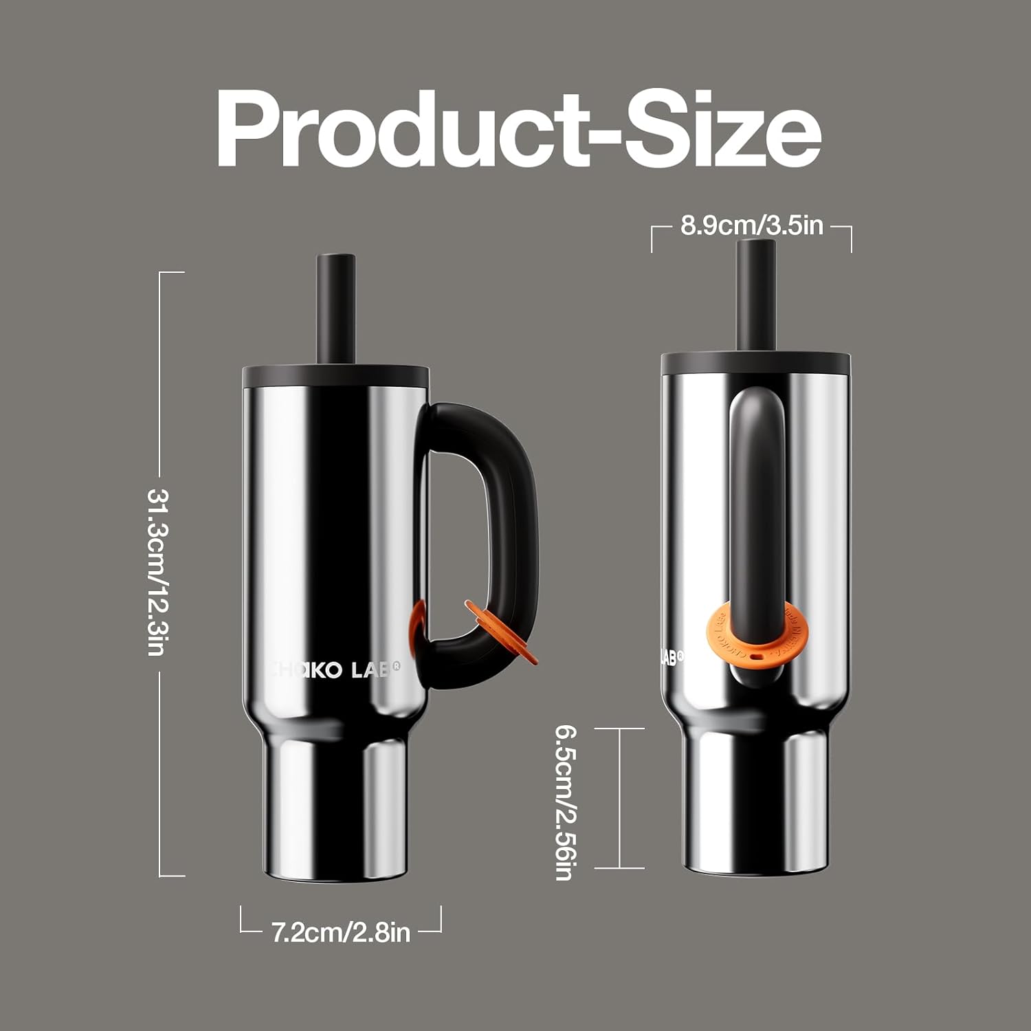 CHAKO LAB BaWang Insulated Stainless Steel Tumbler | Tumbler with Handle and Straw 33oz | Cup Holder Friendly for Travel | Leakproof Water Bottle | BPA-Free | 316 stainless steel liner| Silver - Image 6