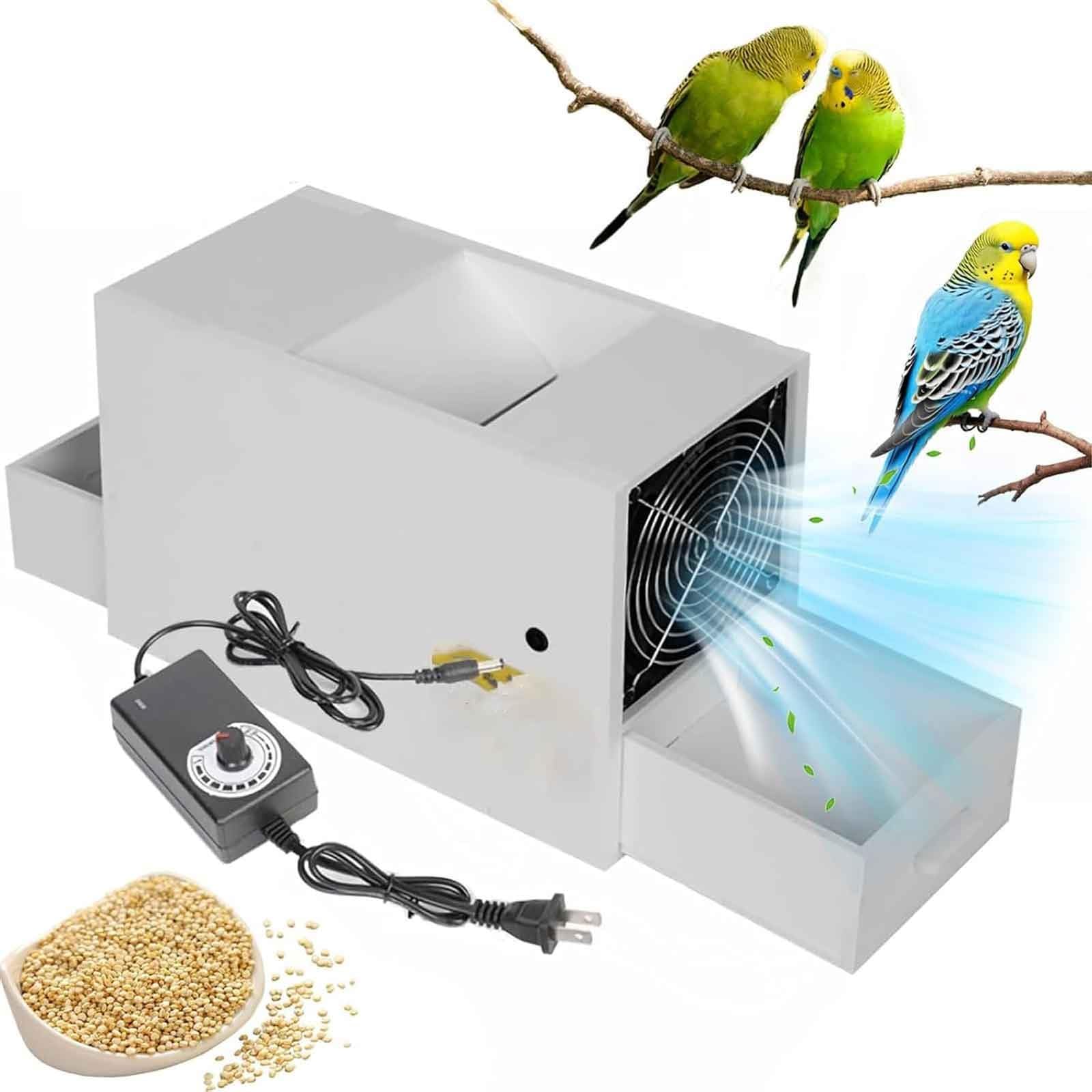 Limpiador eléctrico de semillas de pájaros, velocidad ajustable con ventiladores dobles y 2 cajones para mijo, granos, semillas, arroz y frijoles