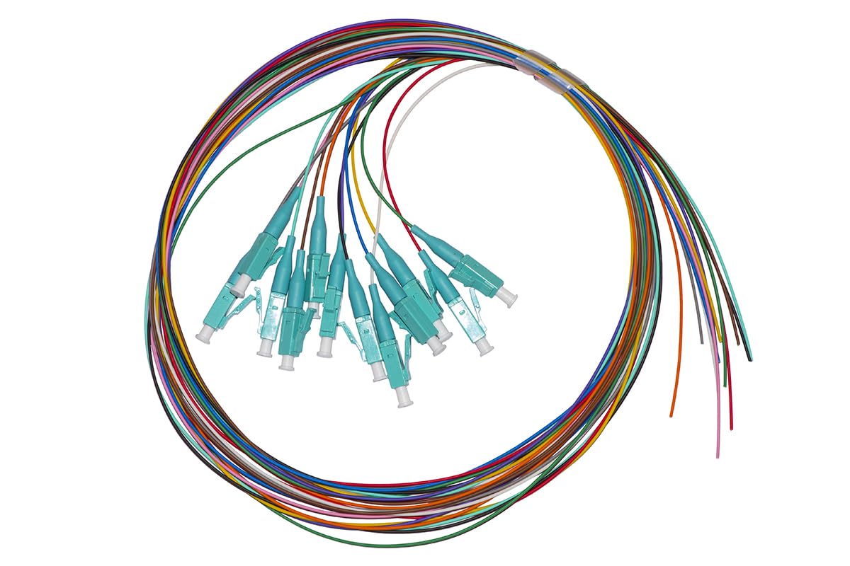 LINK LKLC12PT3 cavi pigtail fibra ottica set 12 pezzi connettori LC Simplex OM3 50/125µ UPC lunghezza 2 metri multicolore per terminare cavi in rack e box ottici alta qualità e affidabilità