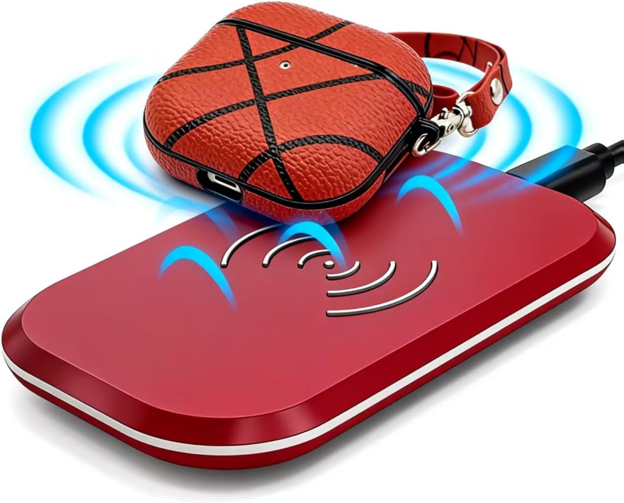 for Airpods 4 Case Cover,Leather Sport Ball Design - Full Protective Hard Case with Keychain, Front LED Visible Skin Accessory for Men Women,Basketball image 5