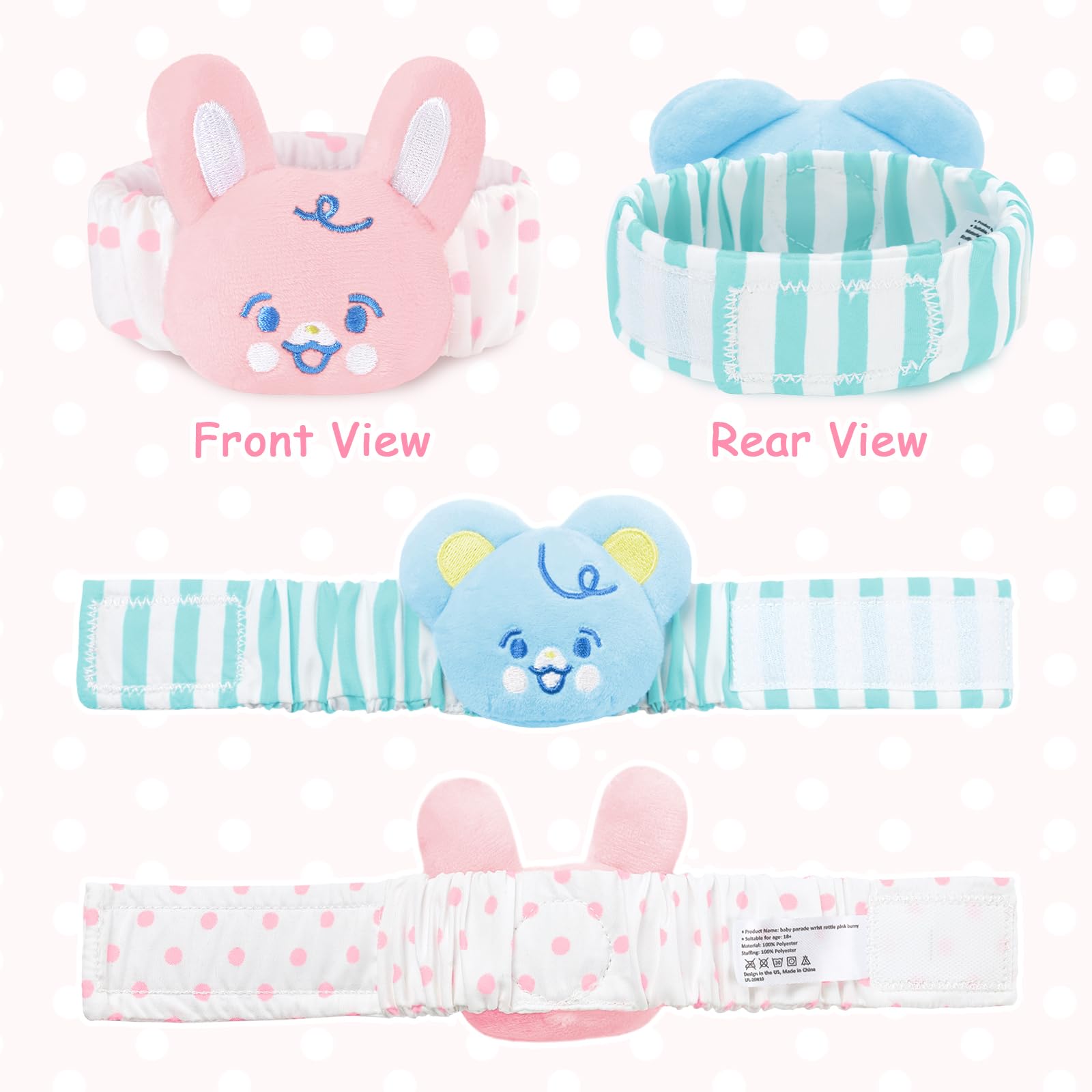 LittleForBig Armrasseln für Erwachsene - Weiches, verstellbares Armband mit Glöckchen im „Baby-Parade“ Design 2er-Set