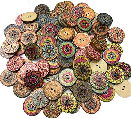 200 PCS Wood Buttons, Vintage Wood Buttons with 2 Holes for DIY Sewing Craft Decorative