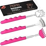 Yeipis 3 Pack Different Back Scratcher Metal Portable Telescoping Back scratchers with Rubber Handles, Extendable Back Massager Tool, Great Stocking Stuffers for Men Women Kids AdultsPink