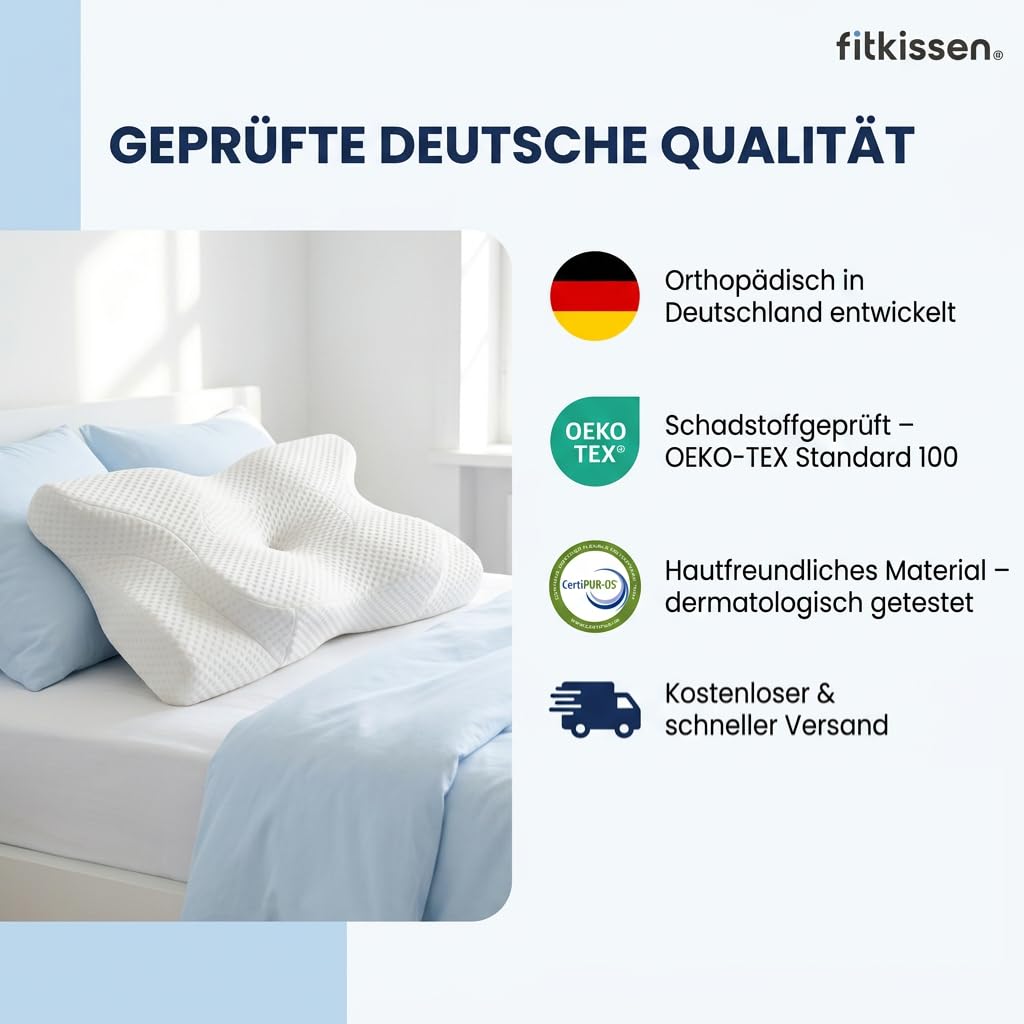 Orthopädisches 4D Kopfkissen - Nackenkissen gegen Nackenschmerzen | Anti Schnarch Memory Foam Nackenstützkissen Rücken-, Bauch- & Seitenschläferkissen Deutsche Entwicklung, Höhenverstellbar