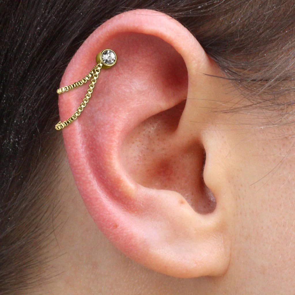 18G Flat Back Earrings Chain Cartilage Earring Stud for Women Push In Threadless Flatback Studs 316L Surgical Steel Hypoallergenic Tragus Helix Conch Piercing Jewelry - Image 6