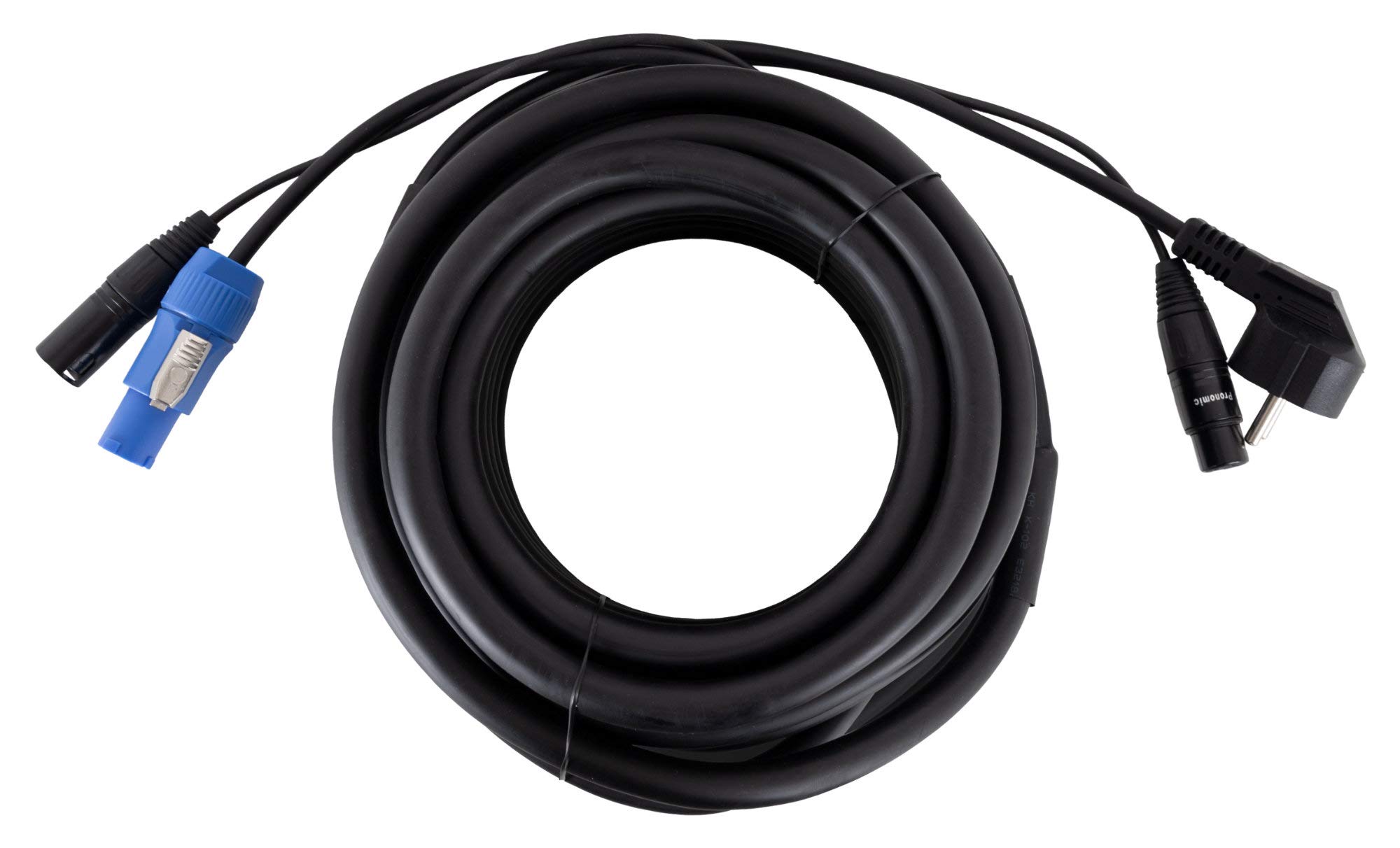 Pronomic Stage EUPPX-10 Hybridkabel Euro/Powerplug/XLR 2x Set - Länge: 2,5 m - Kombi-Kabel für Aktiv-Lautsprecher - Stromversorgung und Signal in einem - Powercon/Schuko-kompatibel - schwarz