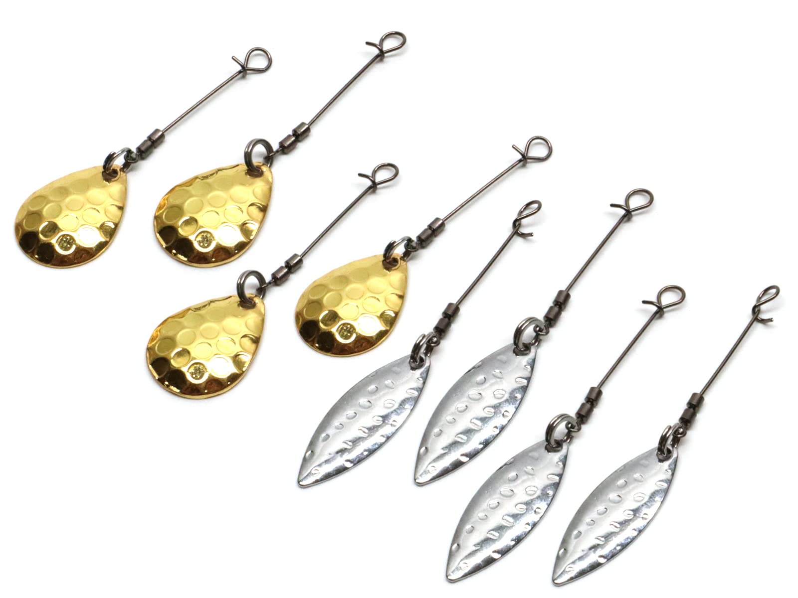 Harmony Fishing – Replacement Blade Assemblies for Razor Series UnderSpins (8 Blade, Swivel, Wire Assemblies – 4 Silver Willow, 4 Gold Colorado)