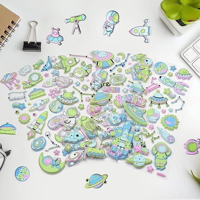 THE VOILA COMPANY Stickers for Kids | Foam 3D Sticker for Kid | Beautiful & Cute Puffy Sticker's | Self Adhesive Kawai | Aesthetic Sticker for Children's | Stationery Supplies Kawai | Pack of 4