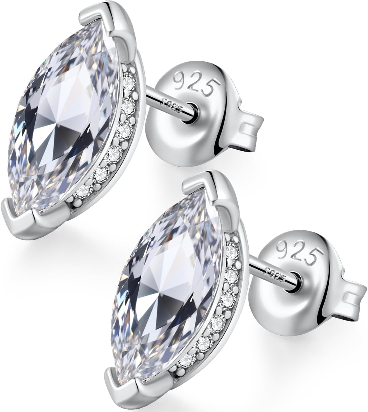 18K White Gold Plated Simulated Diamond Sparkly Stud Earrings 925 Sterling Silver 5A CZ Cubic Zirconia Size Small/Medium/Large Fine Jewelly for Women Men