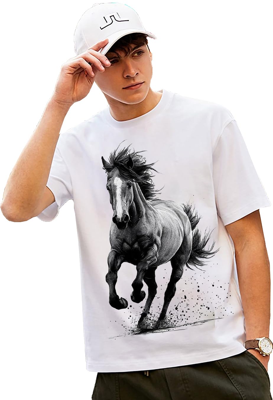 Regular Fit Horse Print Tshirt for Men | Animal Print Unisex T-Shirt-image-48