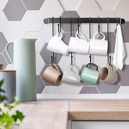Miniatura 2 de AJART Soporte para tazas de café forjado a mano (17 pulgadas, blanco) perchas para tazas de café con 8 ganchos para organizador de cocina y perchas