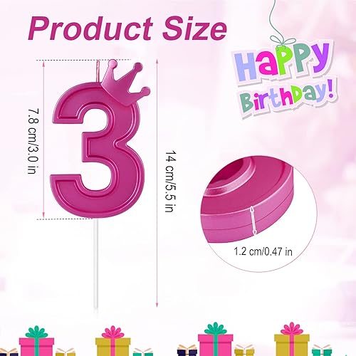 Miniatura 2 de Vela de número de cumpleaños de 3 pulgadas, vela con número 3D con decoración de corona, velas grandes para tartas de cumpleaños, bodas,
