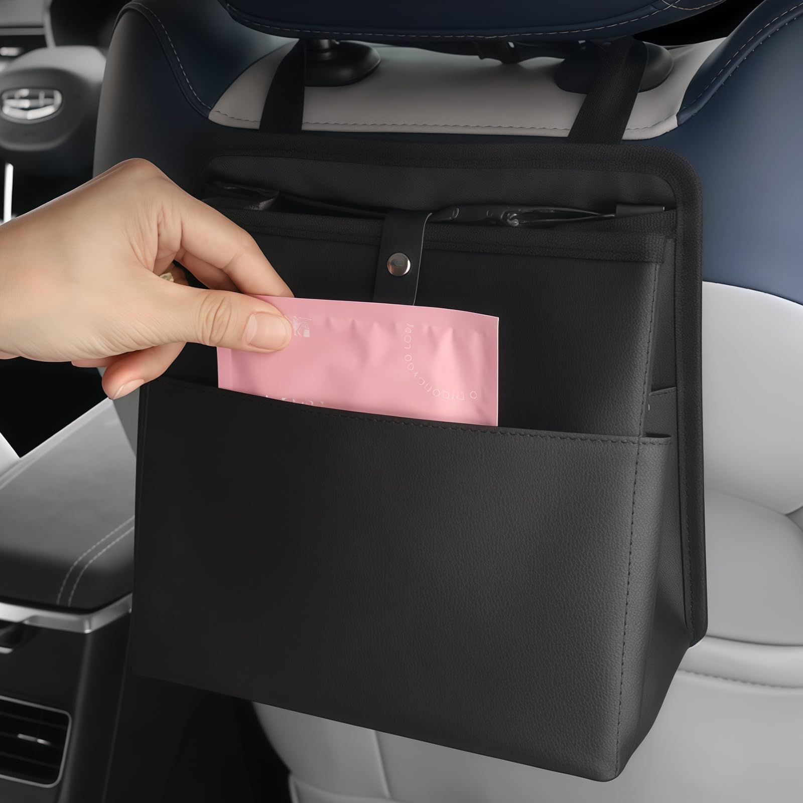 Auto Mülleimer für Tesla Model 3 (2015-2020), wasserdichter KFZ Abfalleimer mit Deckel,hängender Müllbeutel,Organizer für Rücksitz & Konsole