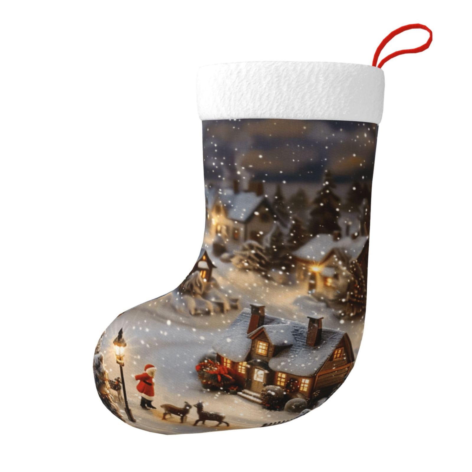 Christmas Village Print Christmas Stocking, 28x45cm Holiday Hanging Stockings for Fireplace, Tree Decorations, Gift Giving, and Party Festive Decor