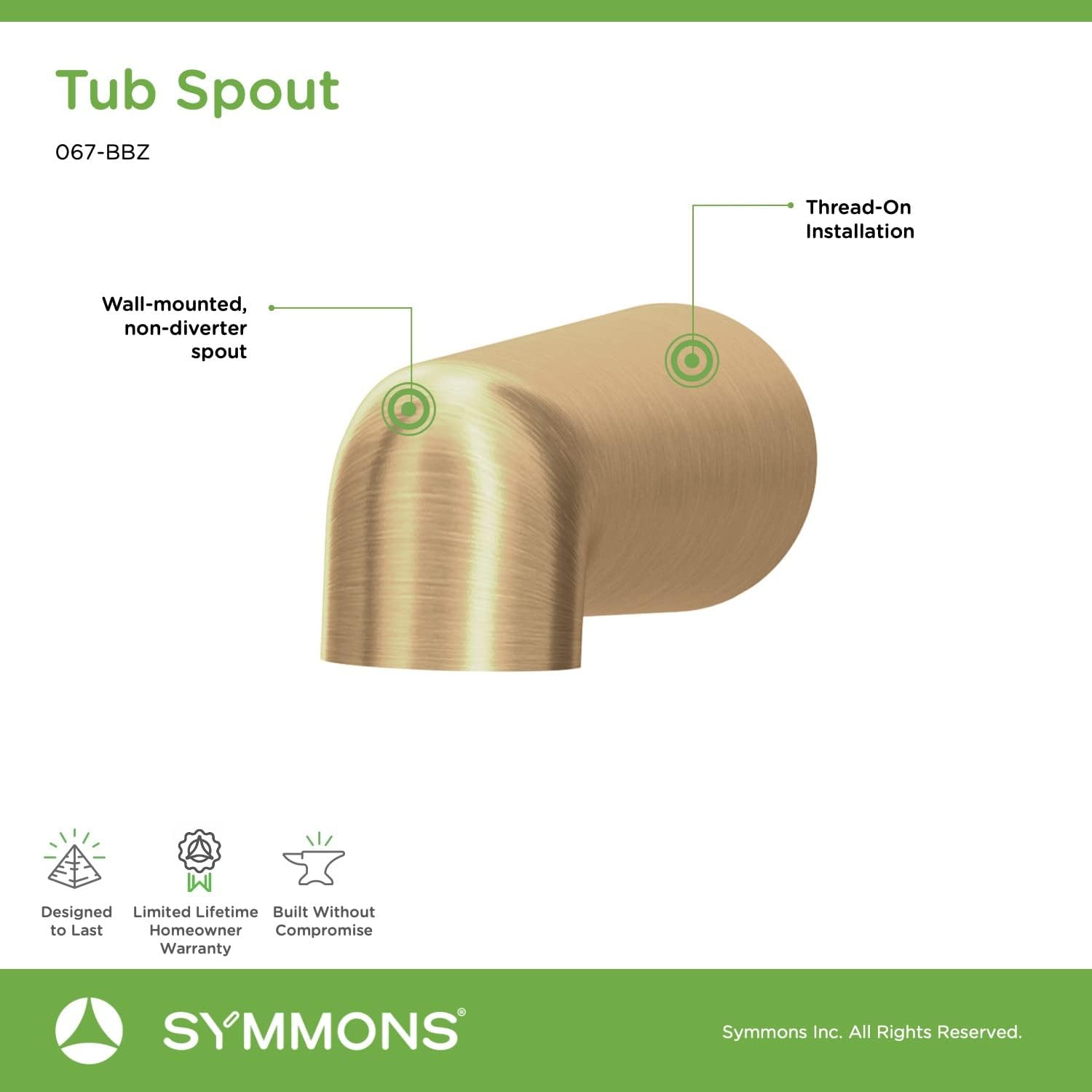 Symmons 067-BBZ Dia Non-Diverter Tub Spout in Brushed Bronze Large