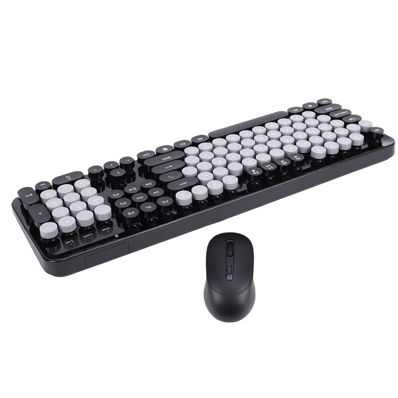 Luocute Combinazione Tastiera e Mouse Wireless, 104 Tasti in Stile retrò Carino Macchina da Scrivere con Tastierino Numerico e Mouse Silenzioso, per PC Portatile Desktop (BLACK)