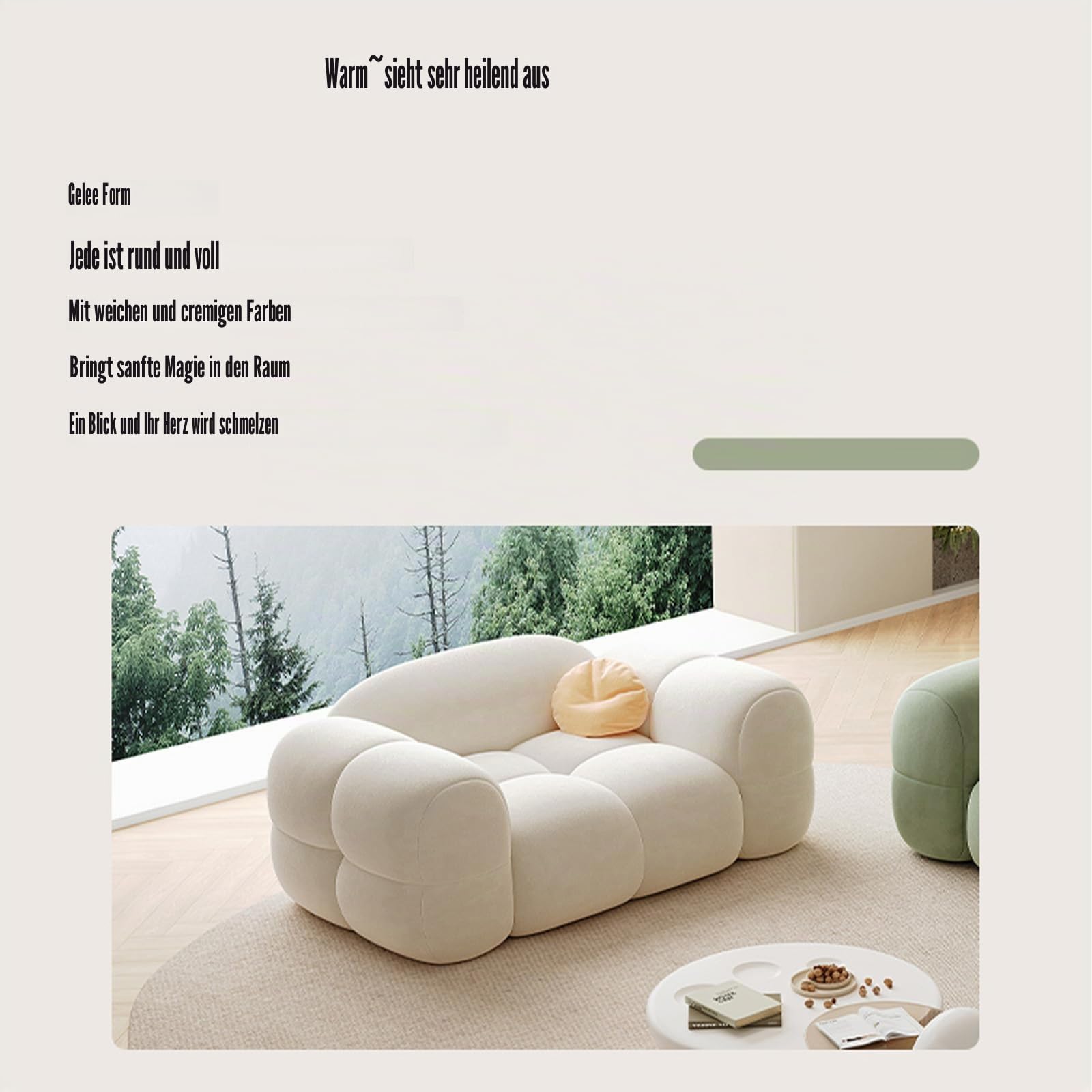 Boucle Cloud-Sofa, bequem, tiefer Sitz, Sherpa-Sofa für kleine Räume, Beige, Marshmallow-Sofa für Schlafzimmer, Wohnung und Büro, 1, 2,1 m